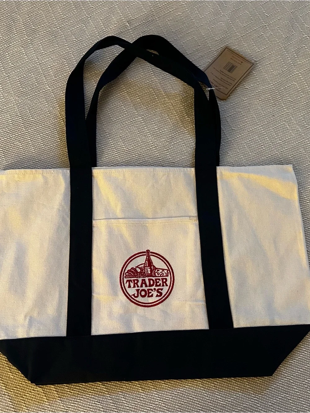VIRAL Trader Joe's Cream Canvas Tote with Navy Accents